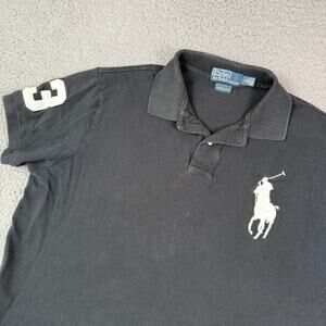 Polo Ralph Lauren Shirt Mens L Black Big Pony Short Sleeve Rugby Custom Fit